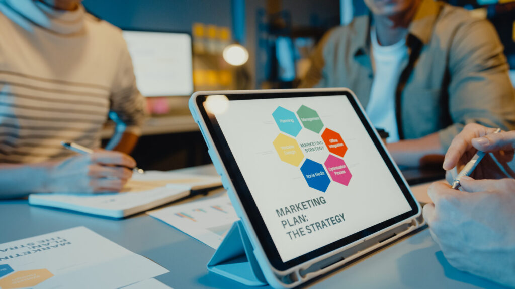 Marketing plan shown on a tablet