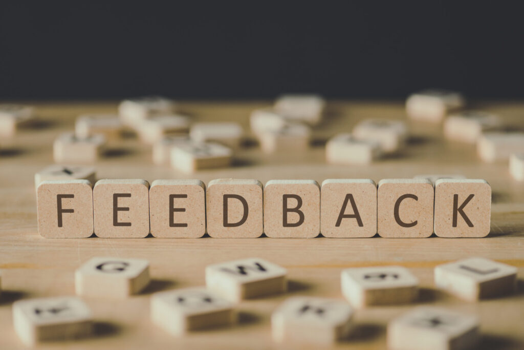 feedback spelt in wood block letters