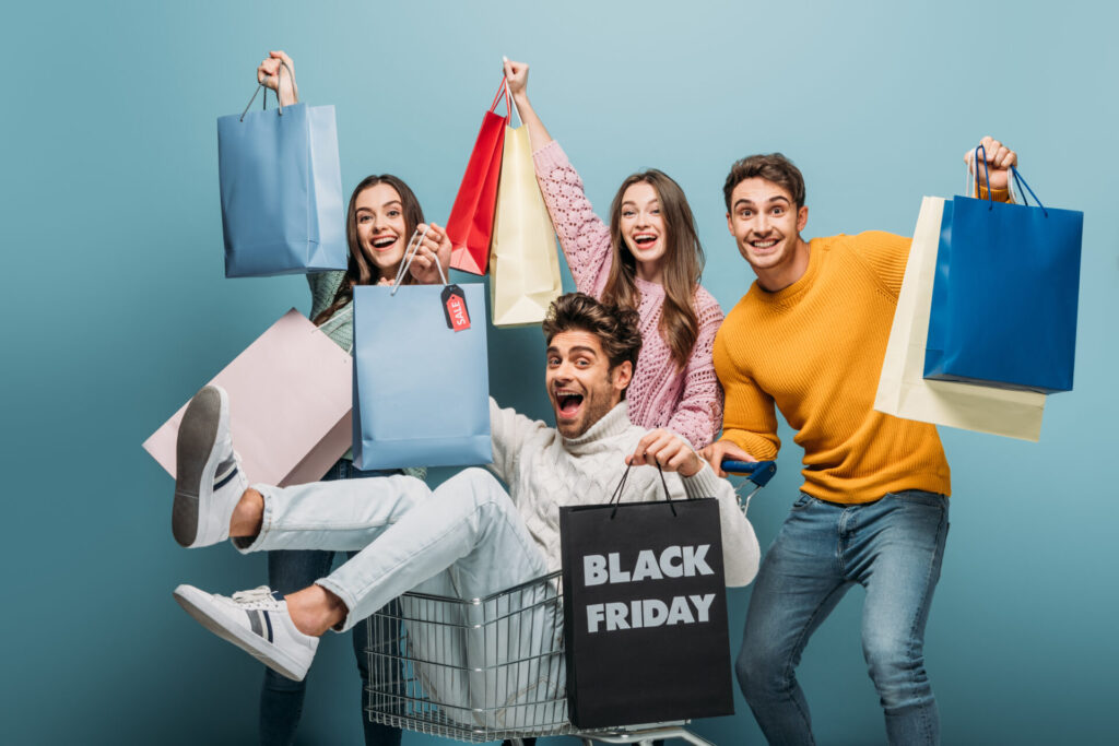 Group of friends black friday shopping